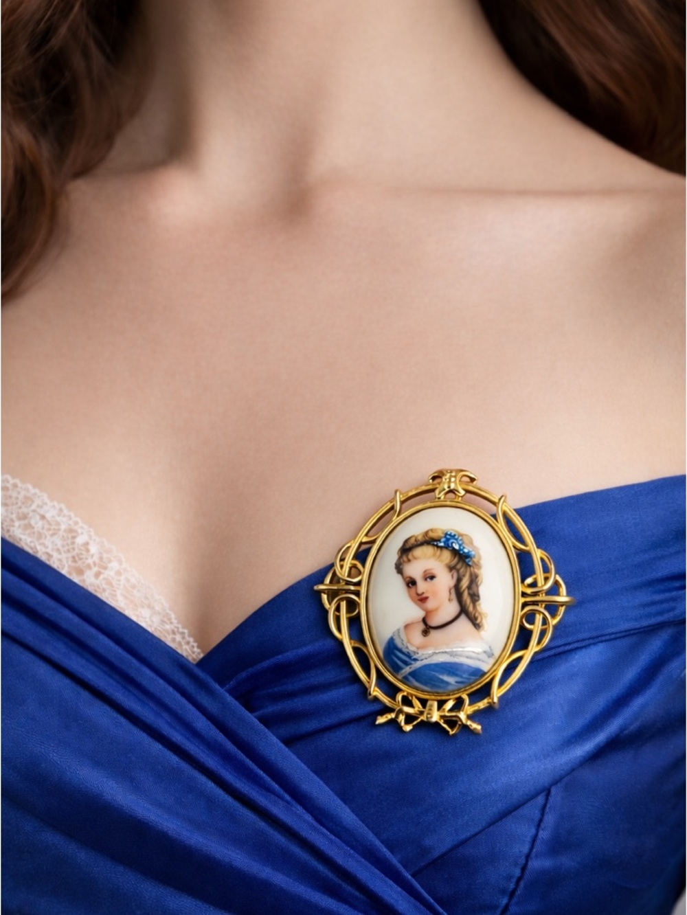 Vintage 1990s Berebi Limoges Cameo Brooch Pin Hand Painted Portrait Limited Ed